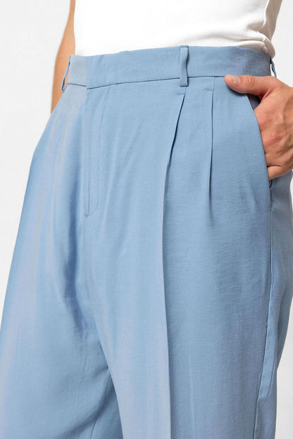 Men's Blue High-Waist Pleated Baggy Pants