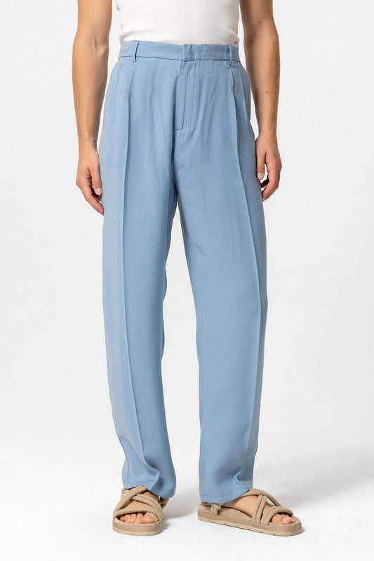 Men's Blue High-Waist Pleated Baggy Pants