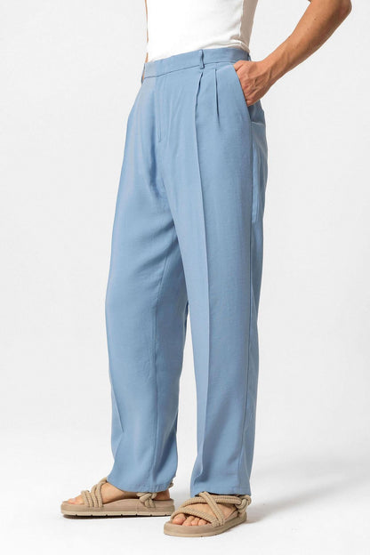 Men's Blue High-Waist Pleated Baggy Pants