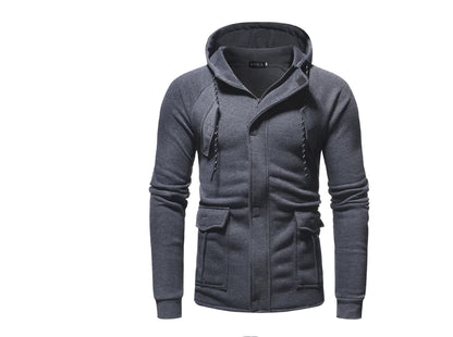 Hooded Cardigan Sweatshirt with Multiple Pockets