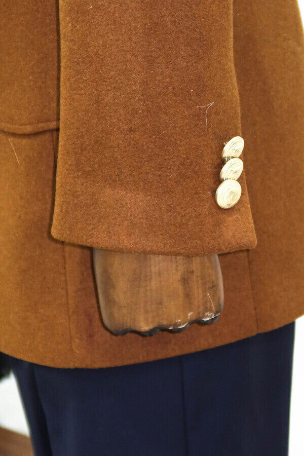 Metal Buttoned Double Breasted Tan Men Coat