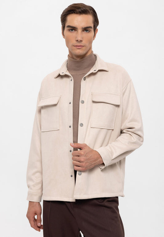 Men's Stone Suede Regular Fit Shirt with Metal Buttons -