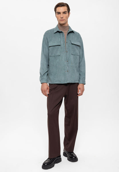 Men's Mint Suede Regular Fit Shirt with Metal Buttons