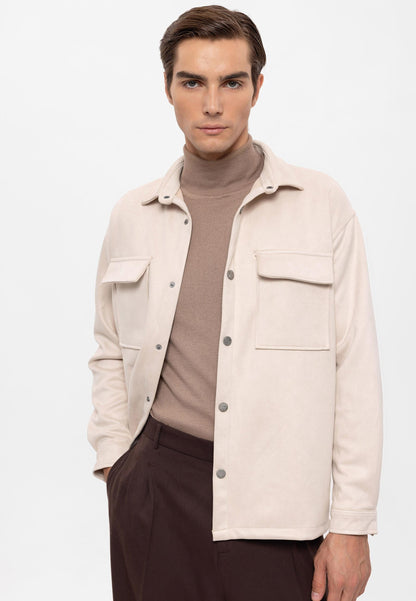 Men's Stone Suede Regular Fit Shirt with Metal Buttons -