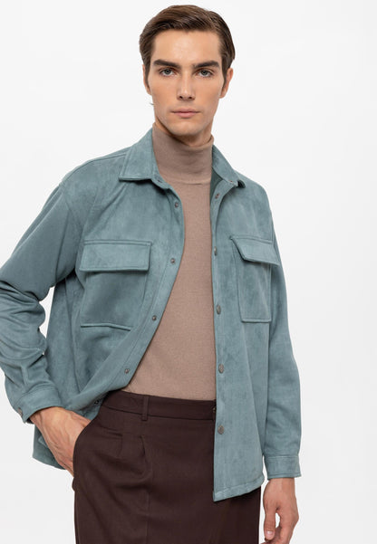 Men's Mint Suede Regular Fit Shirt with Metal Buttons