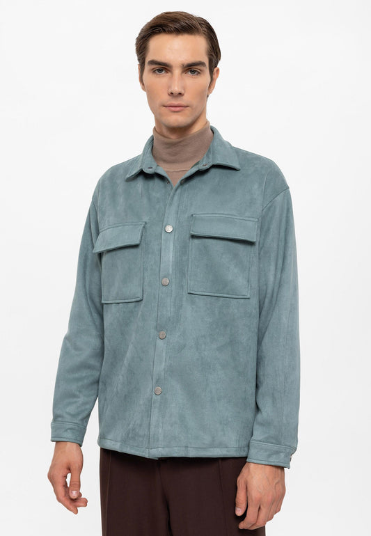 Men's Mint Suede Regular Fit Shirt with Metal Buttons