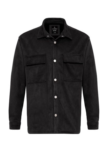 Men's Black Suede Regular Fit Shirt with Metal Buttons