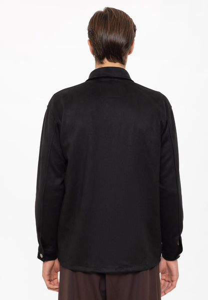 Men's Black Suede Regular Fit Shirt with Metal Buttons