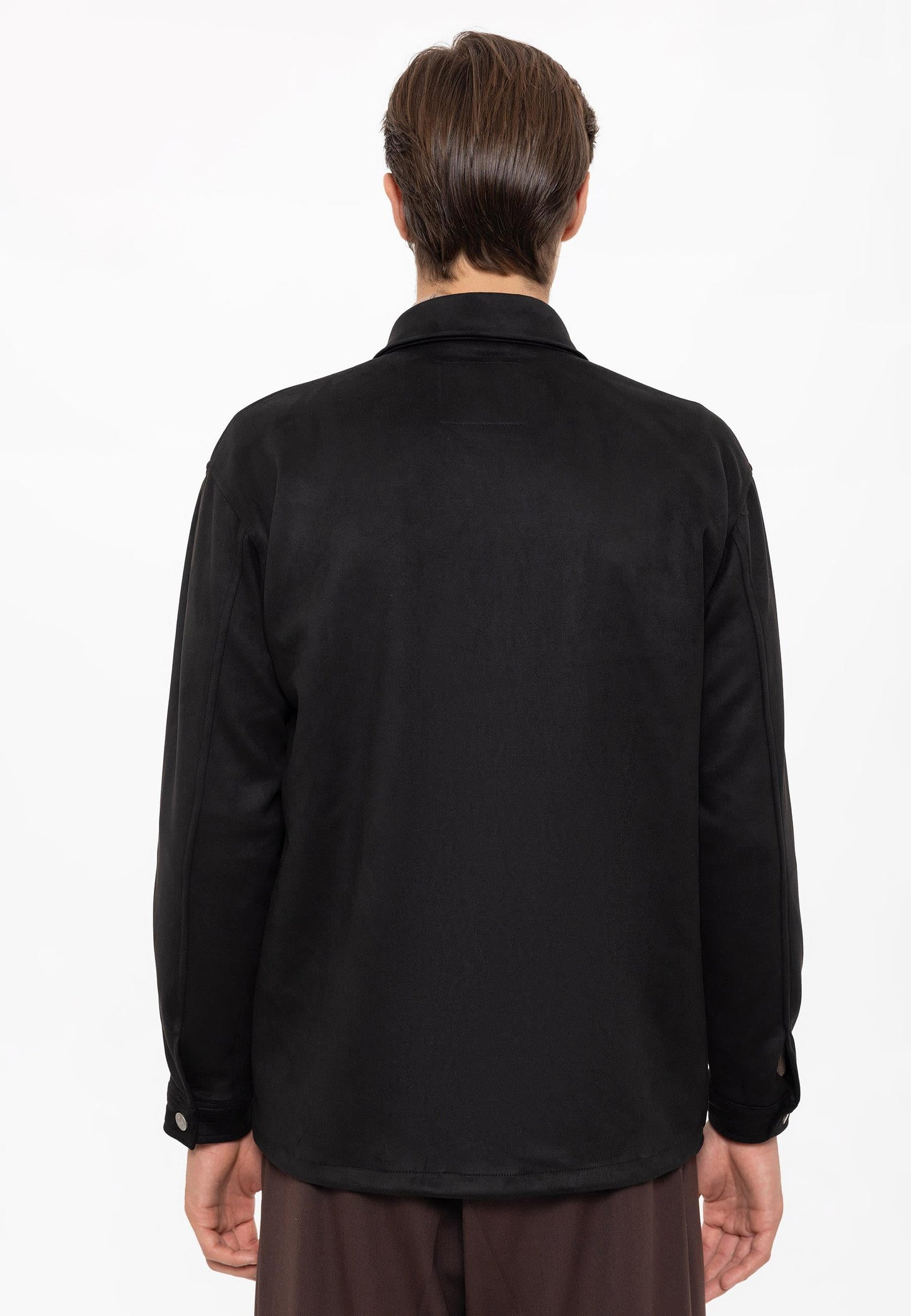 Men's Black Suede Regular Fit Shirt with Metal Buttons