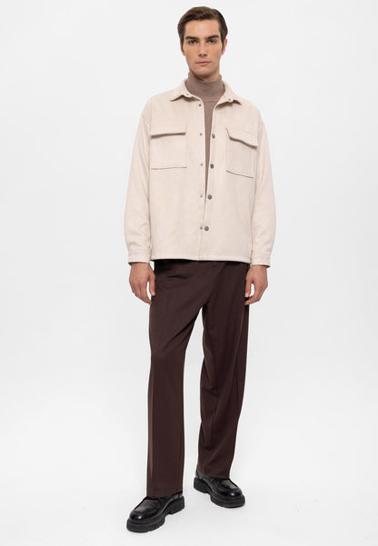 Men's Stone Suede Regular Fit Shirt with Metal Buttons -