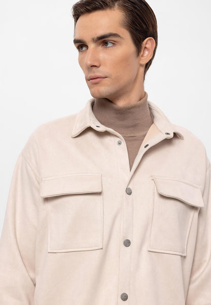 Men's Stone Suede Regular Fit Shirt with Metal Buttons