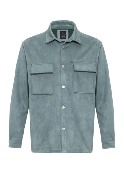 Men's Mint Suede Regular Fit Shirt with Metal Buttons