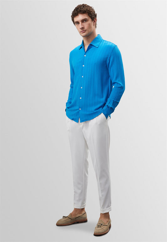 Men's Sax Muslin Fabric Slim Fit Shirt