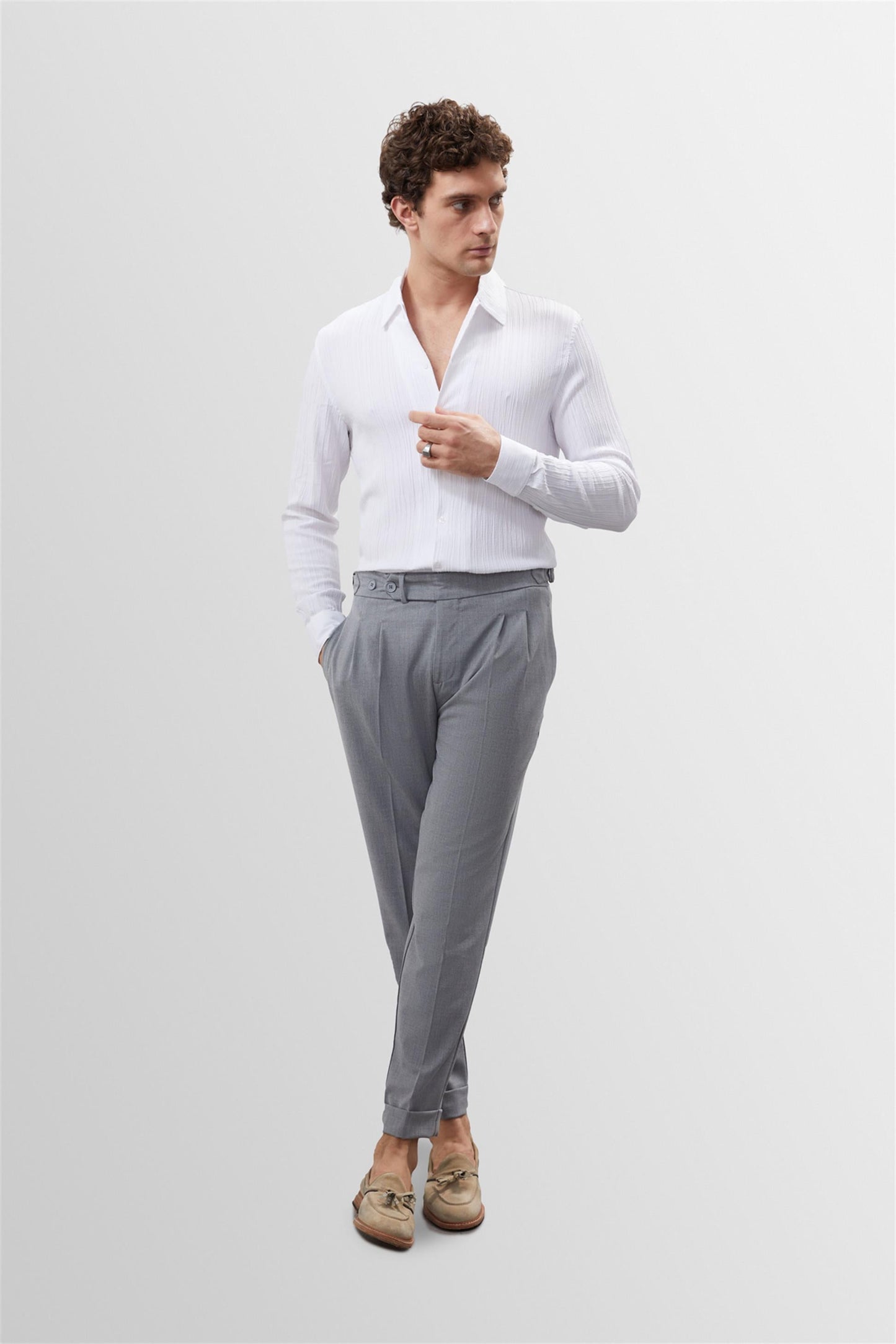 KOALA SYDNEY  Men's White Muslin Fabric Slim Fit Shirt -
