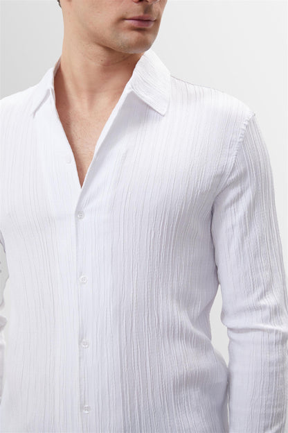 KOALA SYDNEY  Men's White Muslin Fabric Slim Fit Shirt -