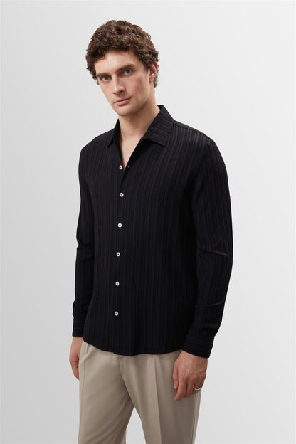 Men's Black Muslin Fabric Slim Fit Shirt