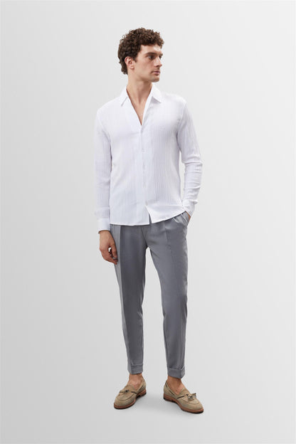 KOALA SYDNEY  Men's White Muslin Fabric Slim Fit Shirt -