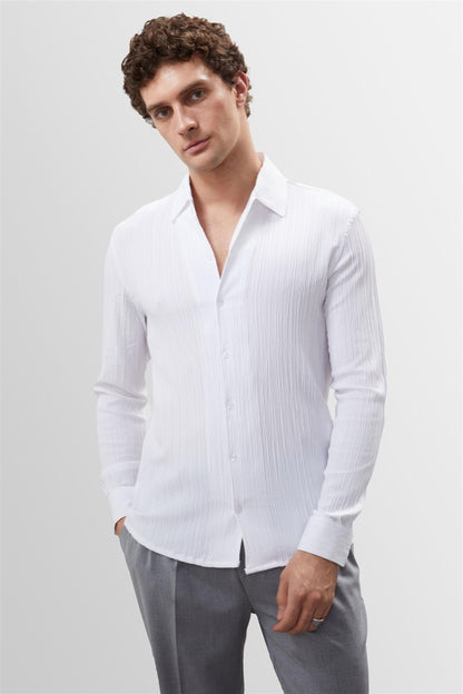 Men's White Muslin Fabric Slim Fit Shirt
