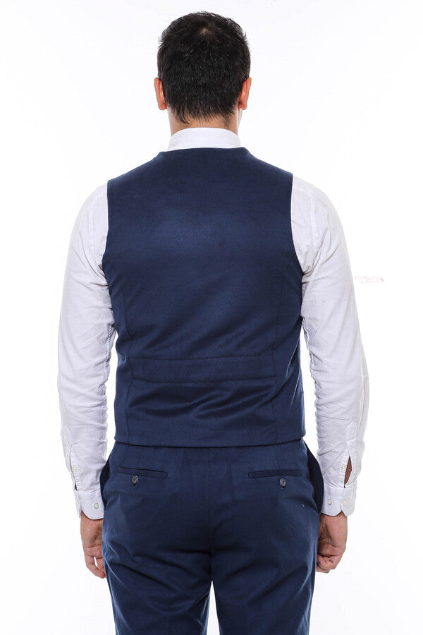 Navy Blue Plain 8 Buttoned Vest