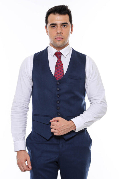 Navy Blue Plain 8 Buttoned Vest