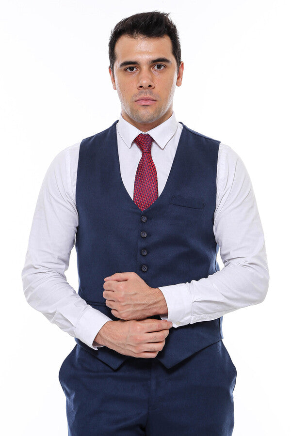 Navy Blue Plain 8 Buttoned Vest