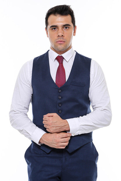 Navy Blue Plain 8 Buttoned Vest