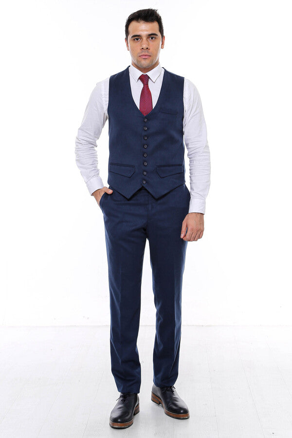 Navy Blue Plain 8 Buttoned Vest