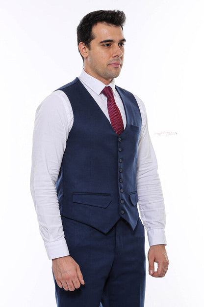 Navy Blue Plain 8 Buttoned Vest