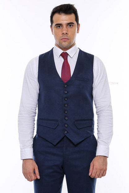 Navy Blue Plain 8 Buttoned Vest