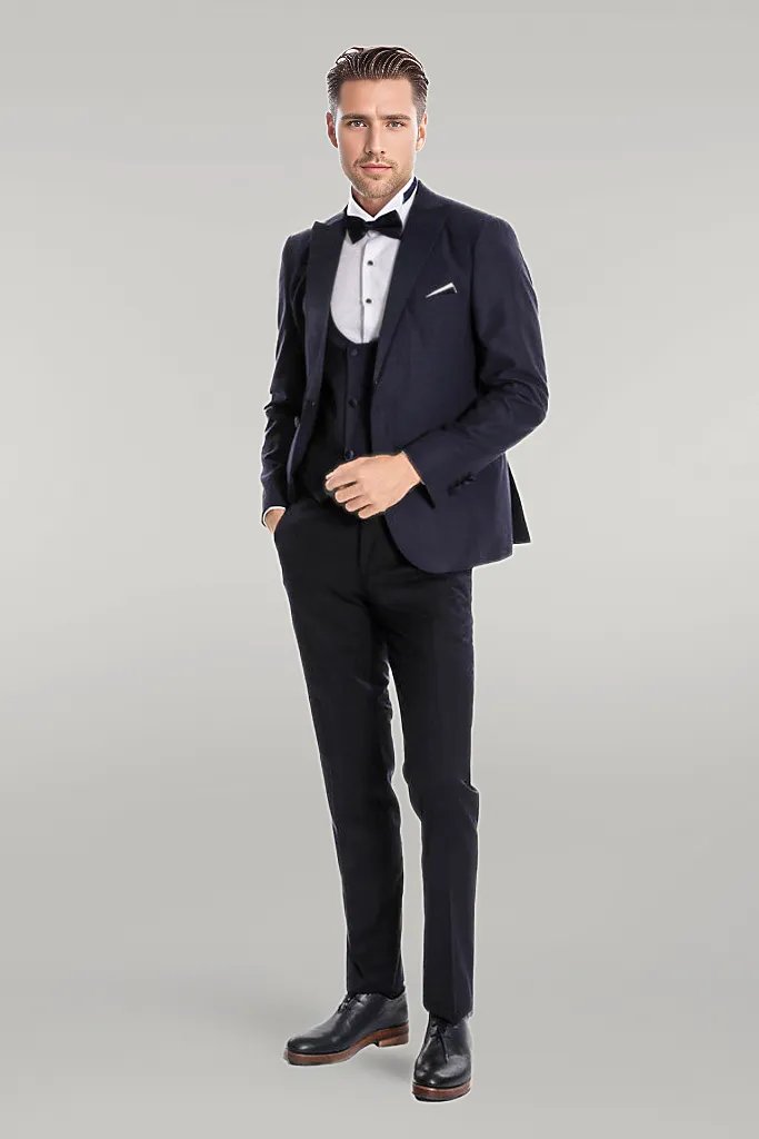 Navy Blue Vested Tuxedo - Wessi