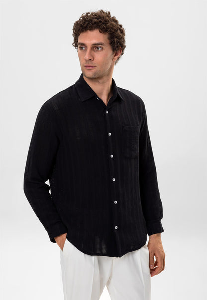 Men's Black Knitted Detailed Shirt -