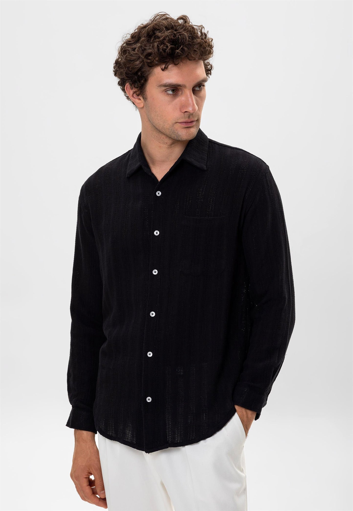 Men's Black Knitted Detailed Shirt -