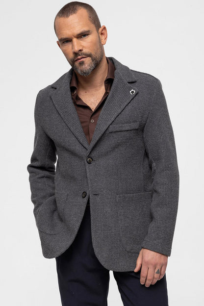 Men's Grey Knitted Textured Jacket