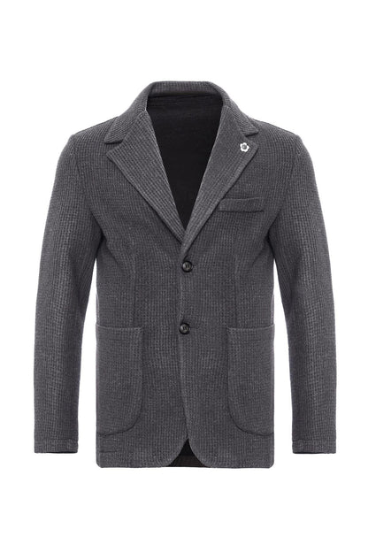 Men's Grey Knitted Textured Jacket