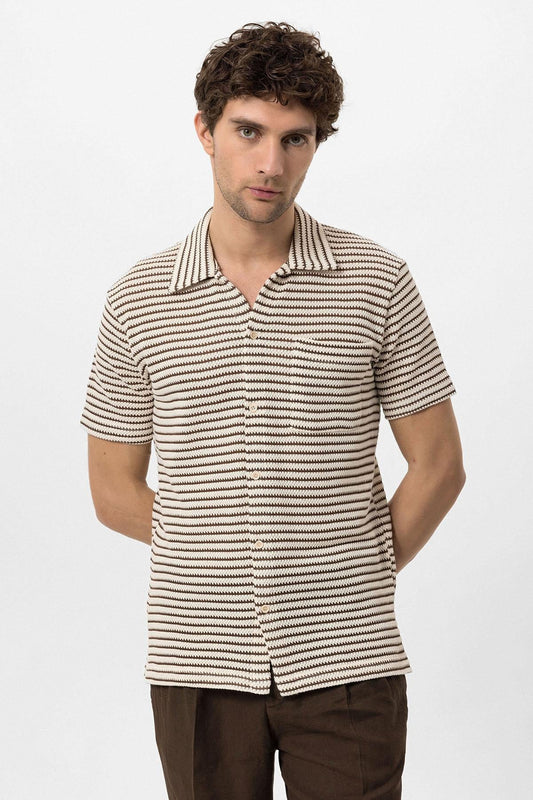 KOALA SYDNEY  Men's Brown Knit Striped Short Sleeve Shirt -
