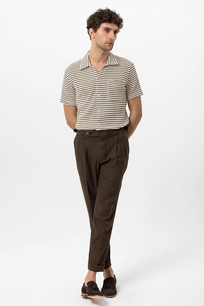 KOALA SYDNEY Men's Brown Knit Striped Short Sleeve Shirt