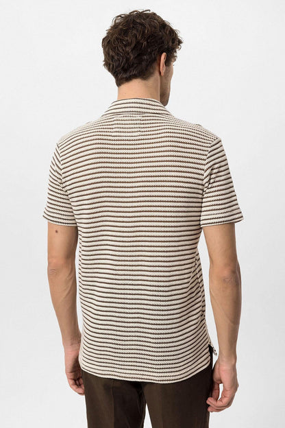 KOALA SYDNEY Men's Brown Knit Striped Short Sleeve Shirt