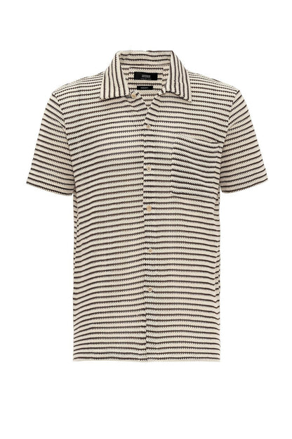 KOALA SYDNEY Men's Brown Knit Striped Short Sleeve Shirt