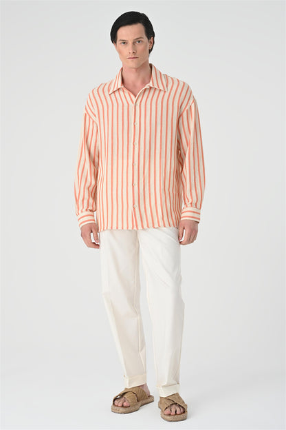 KOALA SYDNEY Men's Salmon Oversized Striped Shirt