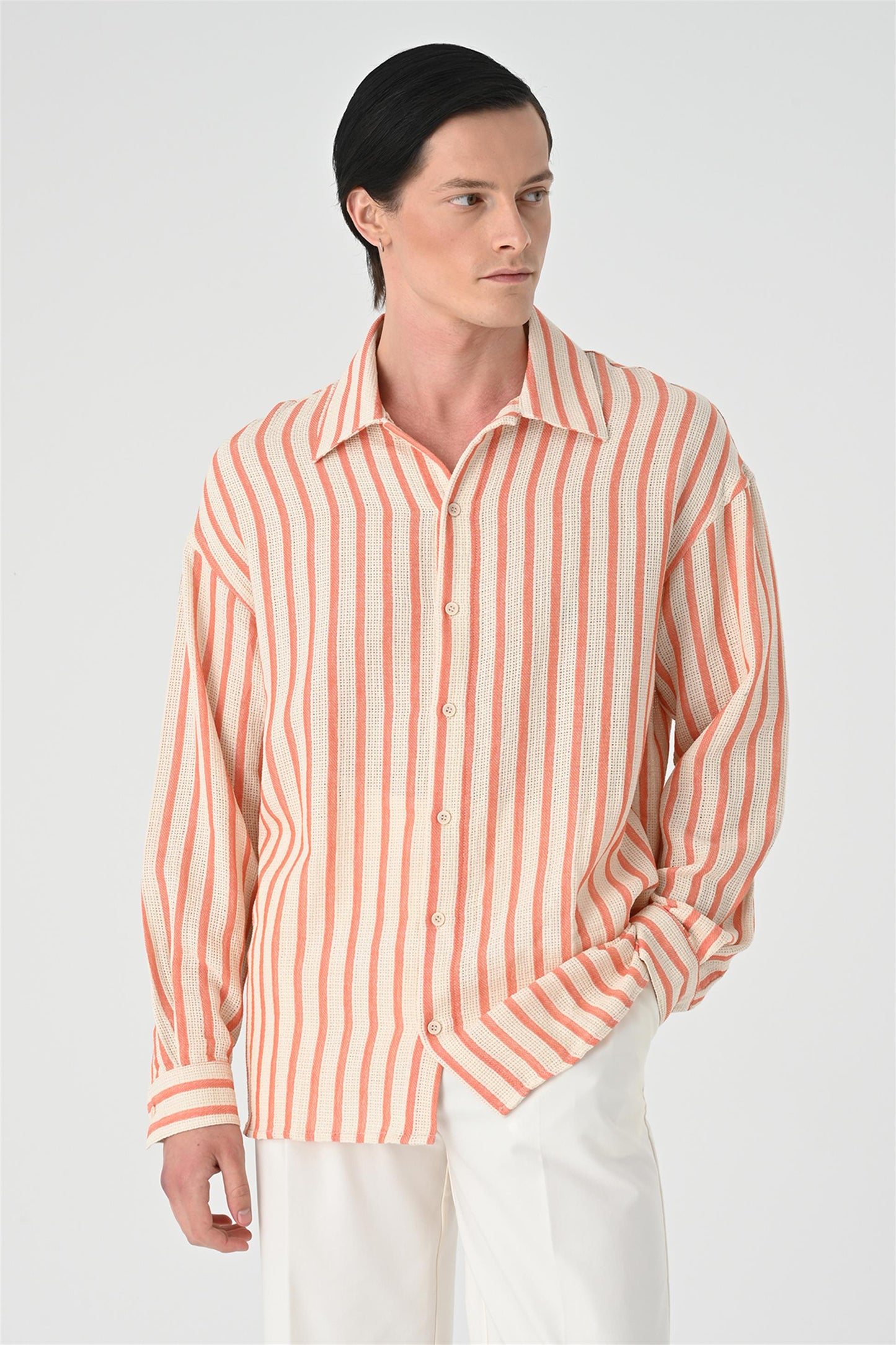 KOALA SYDNEY Men's Salmon Oversized Striped Shirt