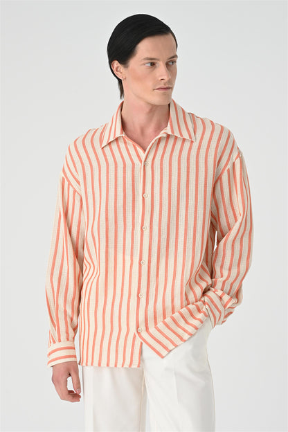 KOALA SYDNEY Men's Salmon Oversized Striped Shirt
