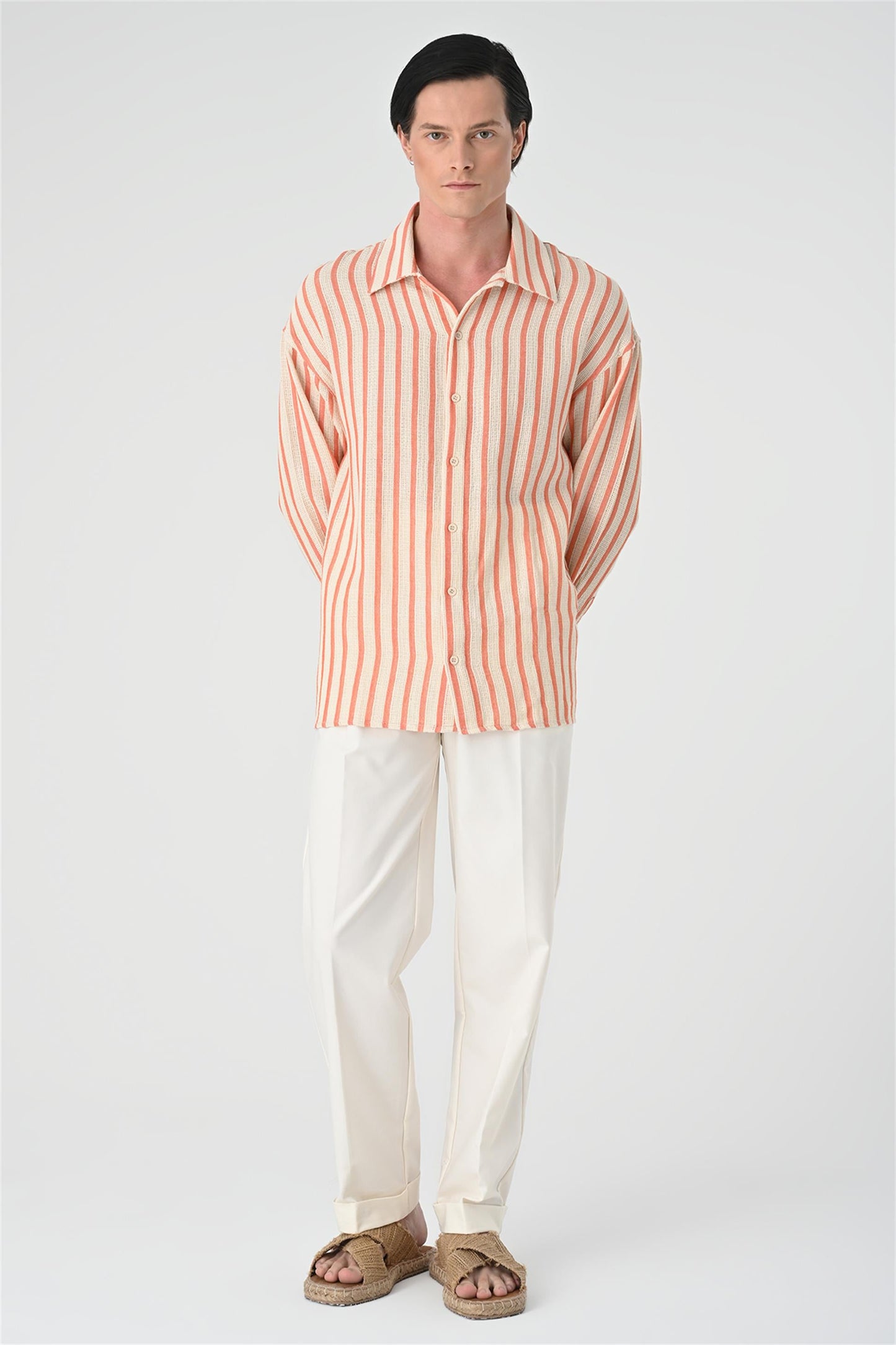 KOALA SYDNEY Men's Salmon Oversized Striped Shirt