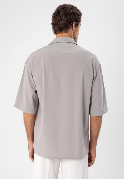 Men's Light Grey Oversize Hidden Button Short Sleeve Shirt