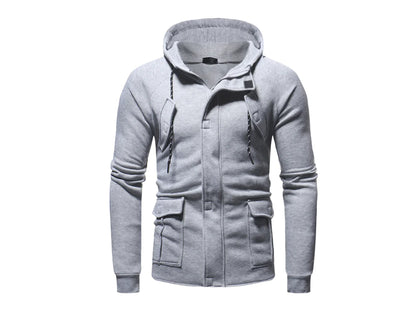 Hooded Cardigan Sweatshirt with Multiple Pockets