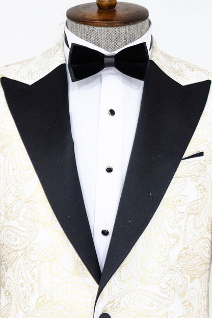 Paisley Peak Lapel White Men Groom Wedding Jacket -