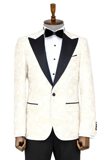 Paisley Peak Lapel White Men Groom Wedding Jacket -