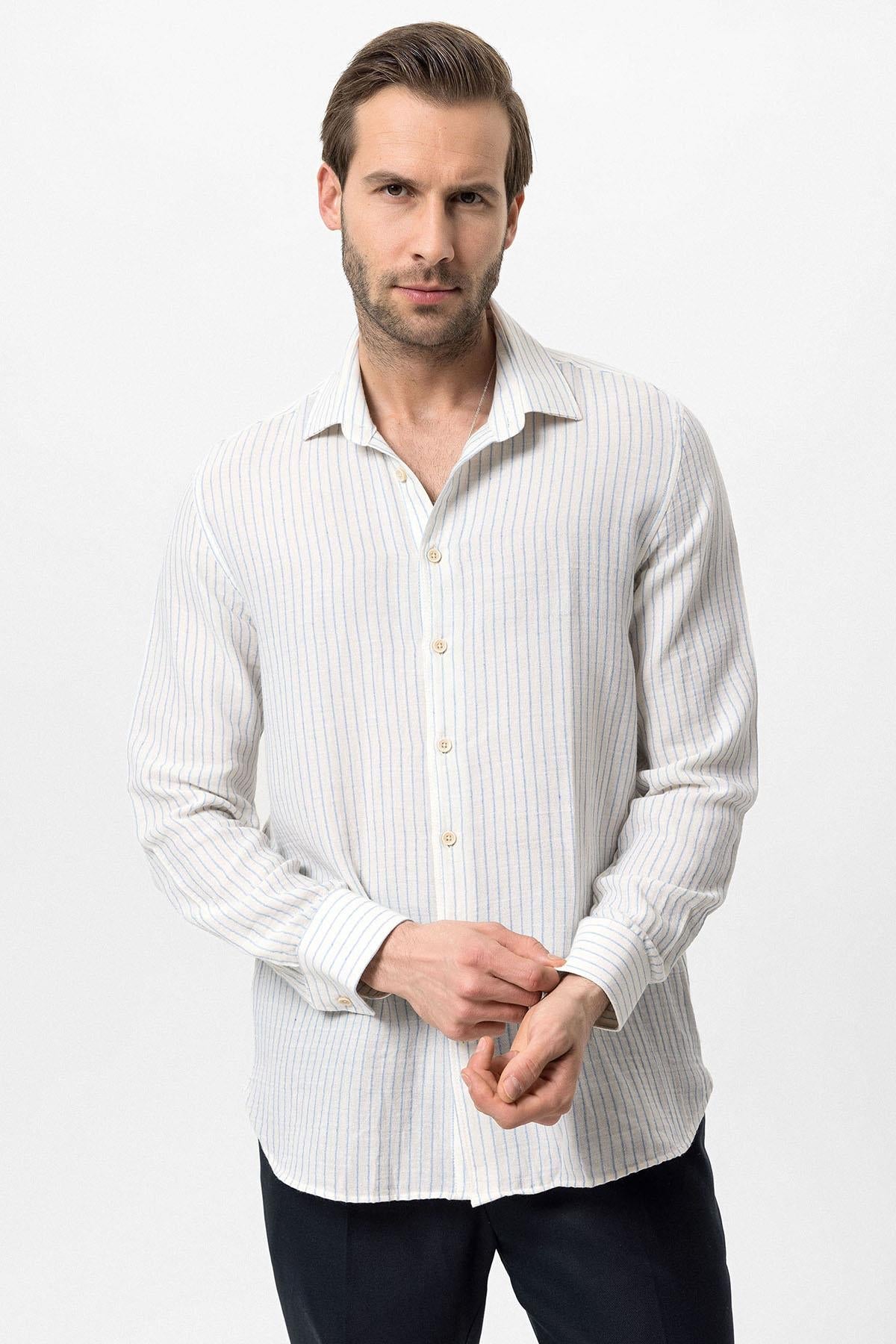 KOALA SYDNEY Men's Baby Blue Cotton Striped Shirt