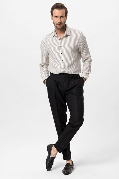 KOALA SYDNEY Men's Black Cotton Striped Shirt