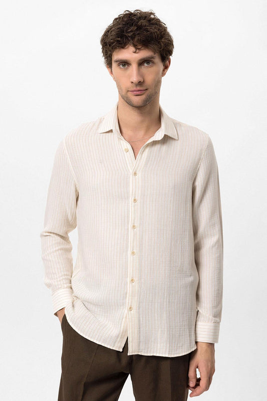 KOALA SYDNEY  Men's Beige Cotton Striped Shirt -