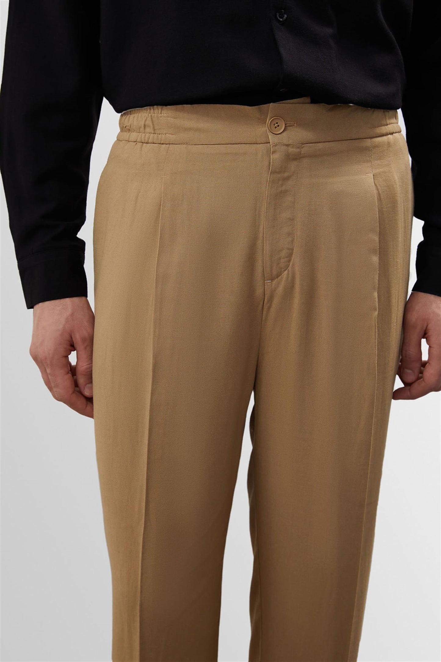 Men's Light Mink High Waist Pleated Linen Blend Trousers